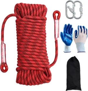 Climbing Rope 8mm 32Ft (10m) Static Climbing Rope Outdoor Rock Climbing Rope Braided Polyester Static Rock Climbing Rope High Strength Outdoor Rope for Rappelling Rescue Rope Red