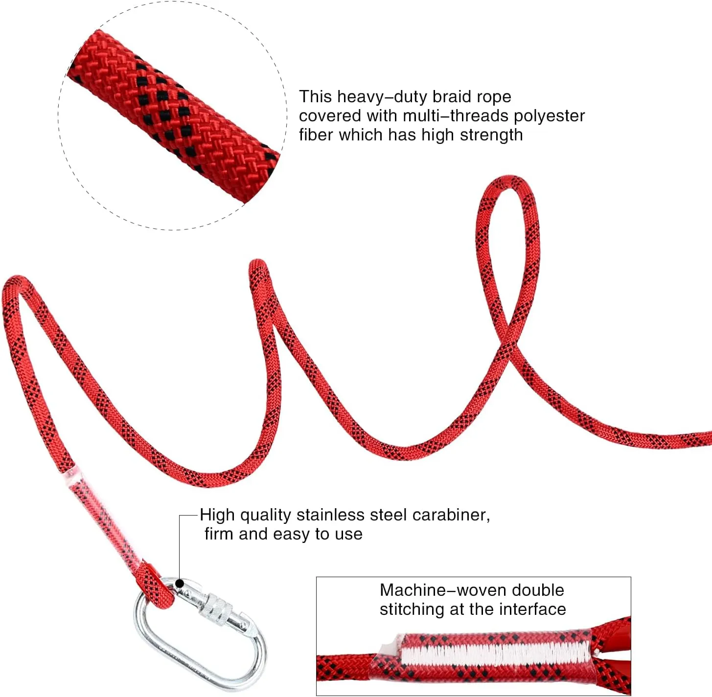 Climbing Rope 8mm 32Ft (10m) Static Climbing Rope Outdoor Rock Climbing Rope Braided Polyester Static Rock Climbing Rope High Strength Outdoor Rope for Rappelling Rescue Rope Red