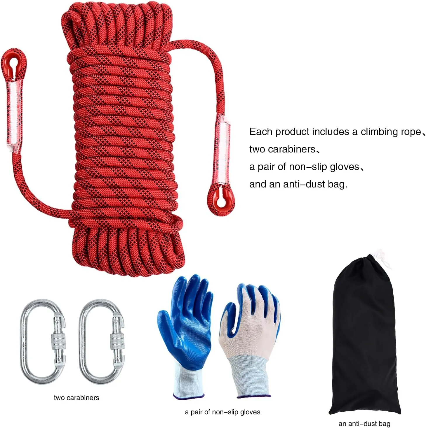Climbing Rope 8mm 32Ft (10m) Static Climbing Rope Outdoor Rock Climbing Rope Braided Polyester Static Rock Climbing Rope High Strength Outdoor Rope for Rappelling Rescue Rope Red