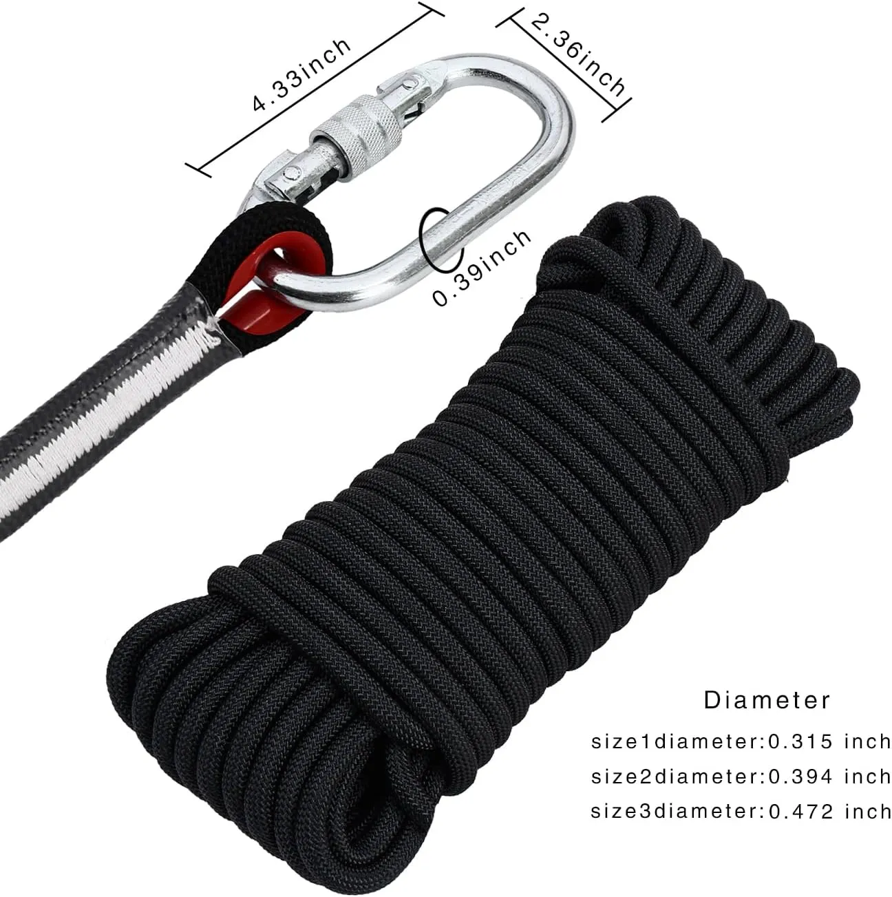 Climbing Rope 8mm 65Ft (20m) Static Climbing Rope Outdoor Rock Climbing Rope Braided Polyester Static Rock Climbing Rope High Strength Outdoor Rope for Rappelling Rescue Rope Black