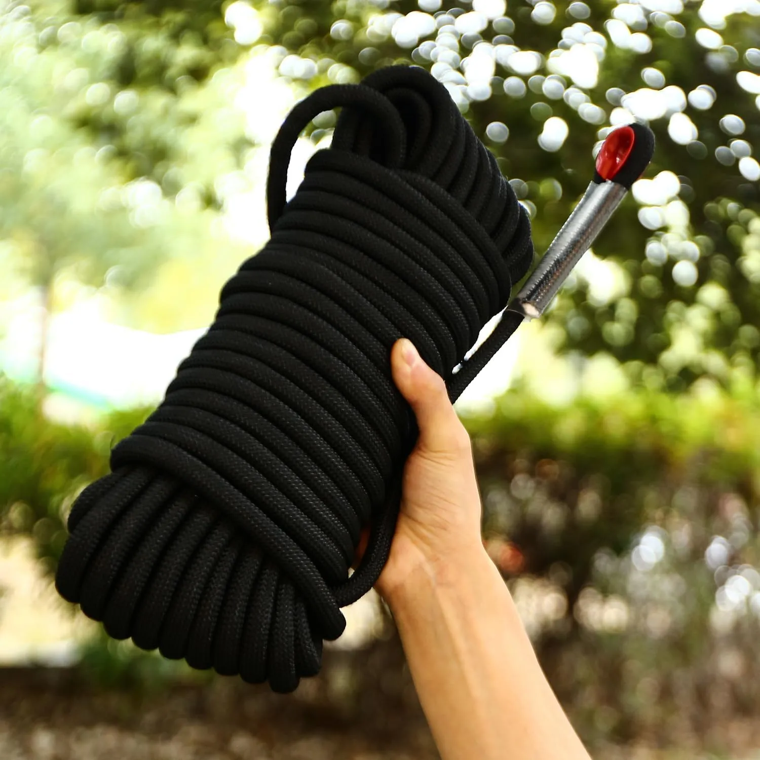 Climbing Rope 8mm 65Ft (20m) Static Climbing Rope Outdoor Rock Climbing Rope Braided Polyester Static Rock Climbing Rope High Strength Outdoor Rope for Rappelling Rescue Rope Black