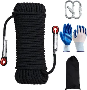 Climbing Rope 8mm 65Ft (20m) Static Climbing Rope Outdoor Rock Climbing Rope Braided Polyester Static Rock Climbing Rope High Strength Outdoor Rope for Rappelling Rescue Rope Black