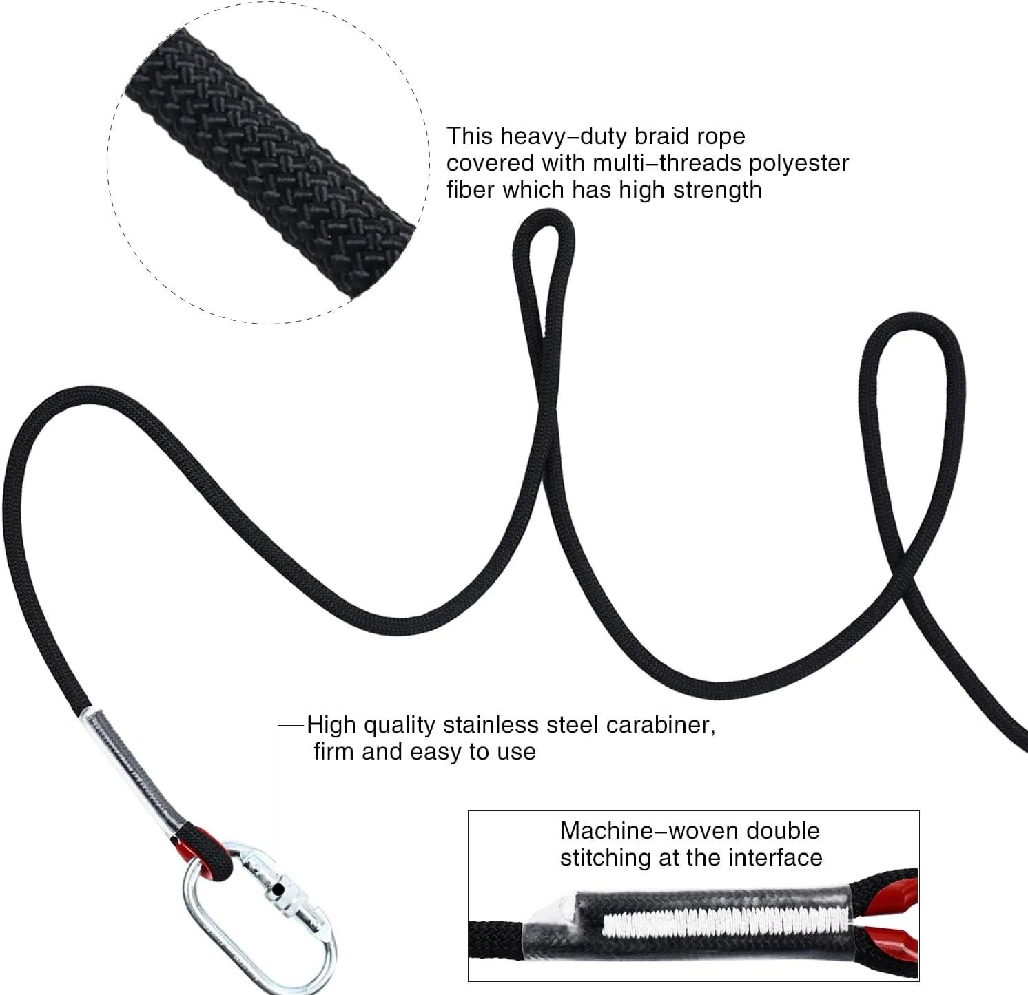 Climbing Rope 8mm 65Ft (20m) Static Climbing Rope Outdoor Rock Climbing Rope Braided Polyester Static Rock Climbing Rope High Strength Outdoor Rope for Rappelling Rescue Rope Black
