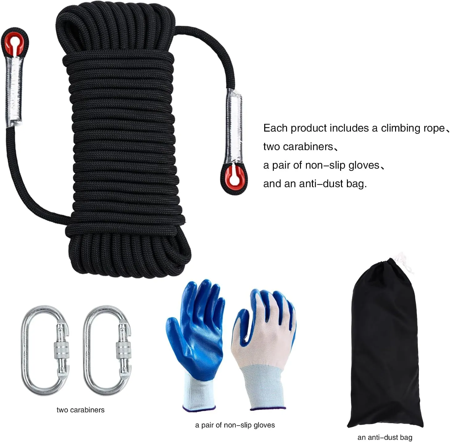 Climbing Rope 8mm 65Ft (20m) Static Climbing Rope Outdoor Rock Climbing Rope Braided Polyester Static Rock Climbing Rope High Strength Outdoor Rope for Rappelling Rescue Rope Black