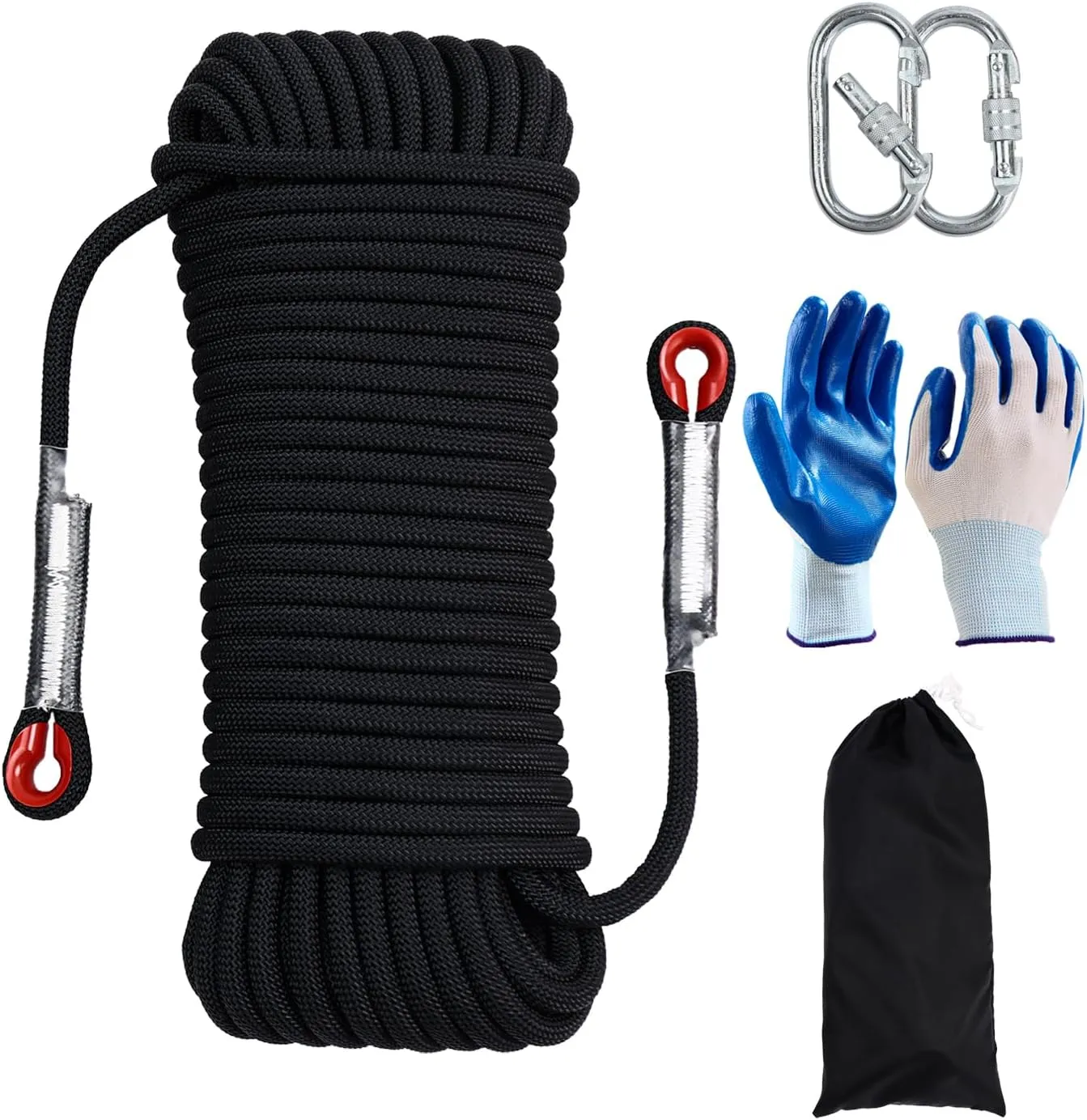 Climbing Rope 8mm 65Ft (20m) Static Climbing Rope Outdoor Rock Climbing Rope Braided Polyester Static Rock Climbing Rope High Strength Outdoor Rope for Rappelling Rescue Rope Black