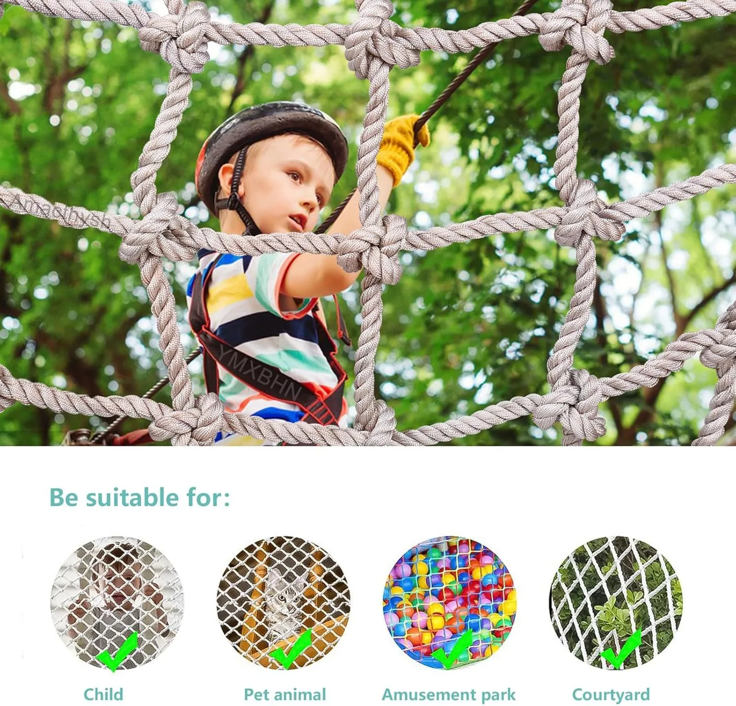 Climbing Rope Net, Climbing Net for Playground Tree House, Giant Heavy Duty Cargo Mesh Rope, Climbing Net for Outdoor Playing(Size:1 * 2m(3.3 * 6.6ft))
