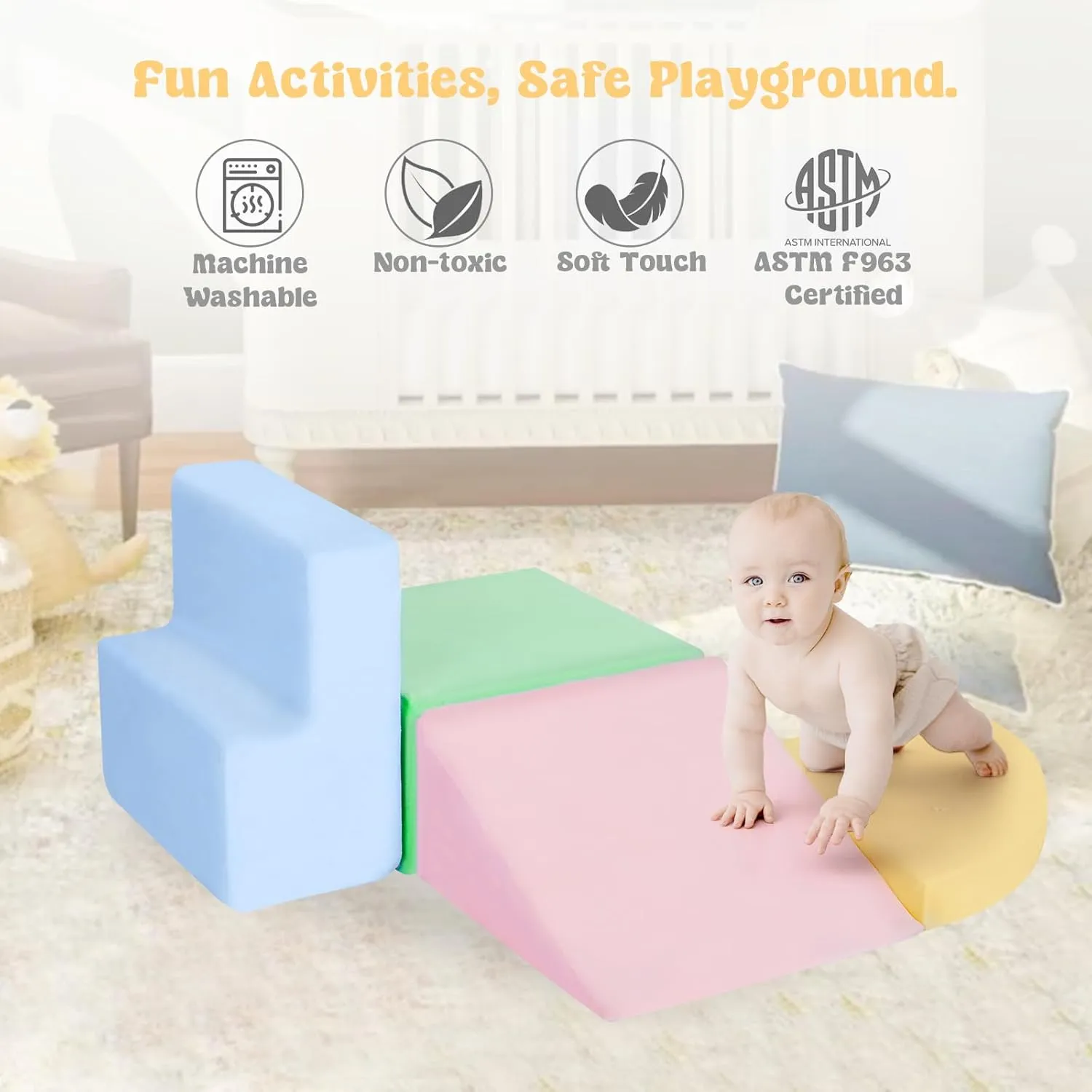 Climbing Toys for Toddlers 1-3 Inside, Baby Foam Climbing Blocks for Toddlers, 4-Piece Soft Play Climbing Blocks, Indoor Climb Crawl Activity Play Set, Birthday Gift