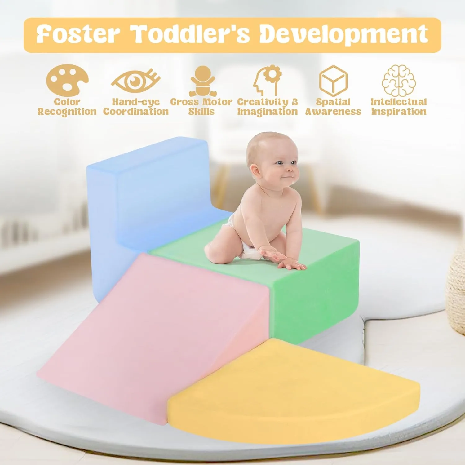 Climbing Toys for Toddlers 1-3 Inside, Baby Foam Climbing Blocks for Toddlers, 4-Piece Soft Play Climbing Blocks, Indoor Climb Crawl Activity Play Set, Birthday Gift