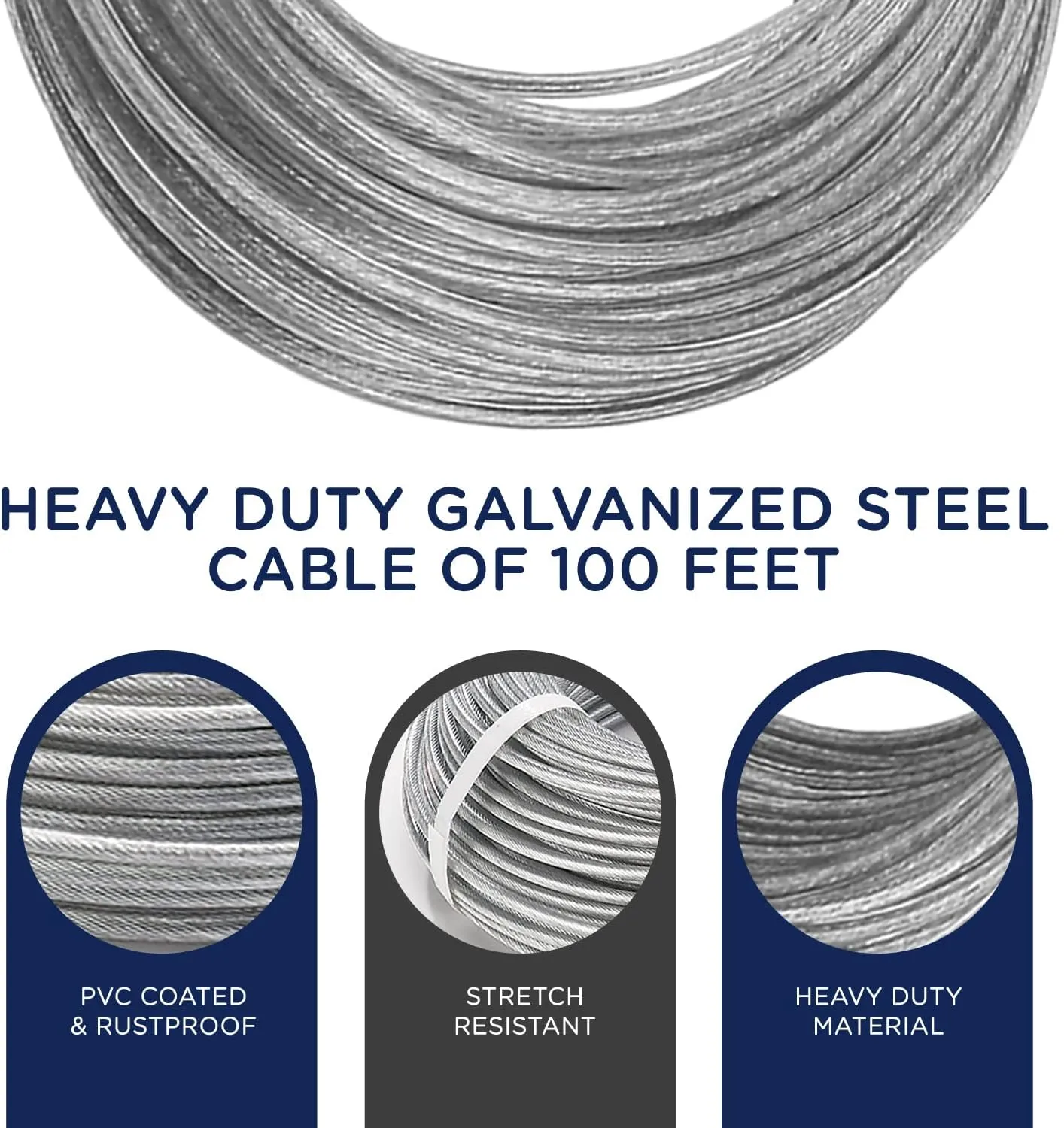 Clothesline Outdoor Super Heavy Duty Kit - 150 Feet Galvanized Wire Silver PVC Coating, 6.5" Clothesline Pulley 2pcs, Metal Mini Winch Tightener 1pc, Plastic Spreader/Spacer 1pc & 2 Metal Hooks