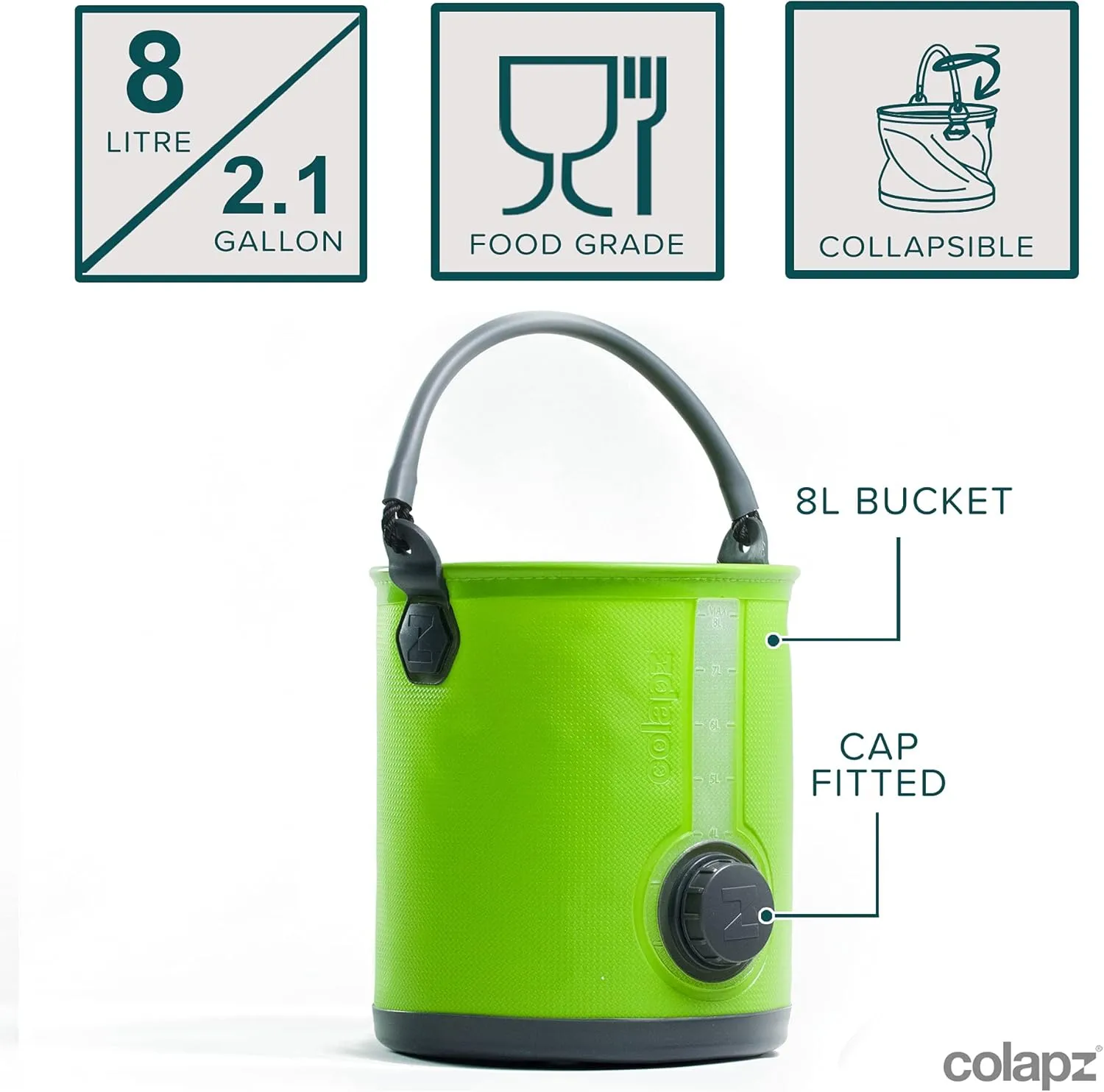Colapz 2-in-1 Collapsible Camping Water Container with Spigot - 2 Gallon Portable Bucket & Camping Water Jug with Spout - Sports Water Jug - RV Bucket - Water Jug Dispenser