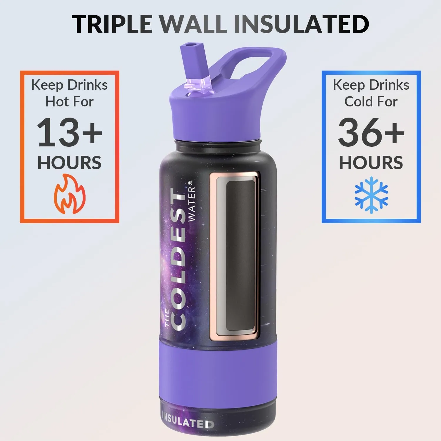 Coldest Insulated Water Bottle with Straw Lid - Stainless Steel Metal Thermos for Men & Women (Astro Purple, 32 oz)