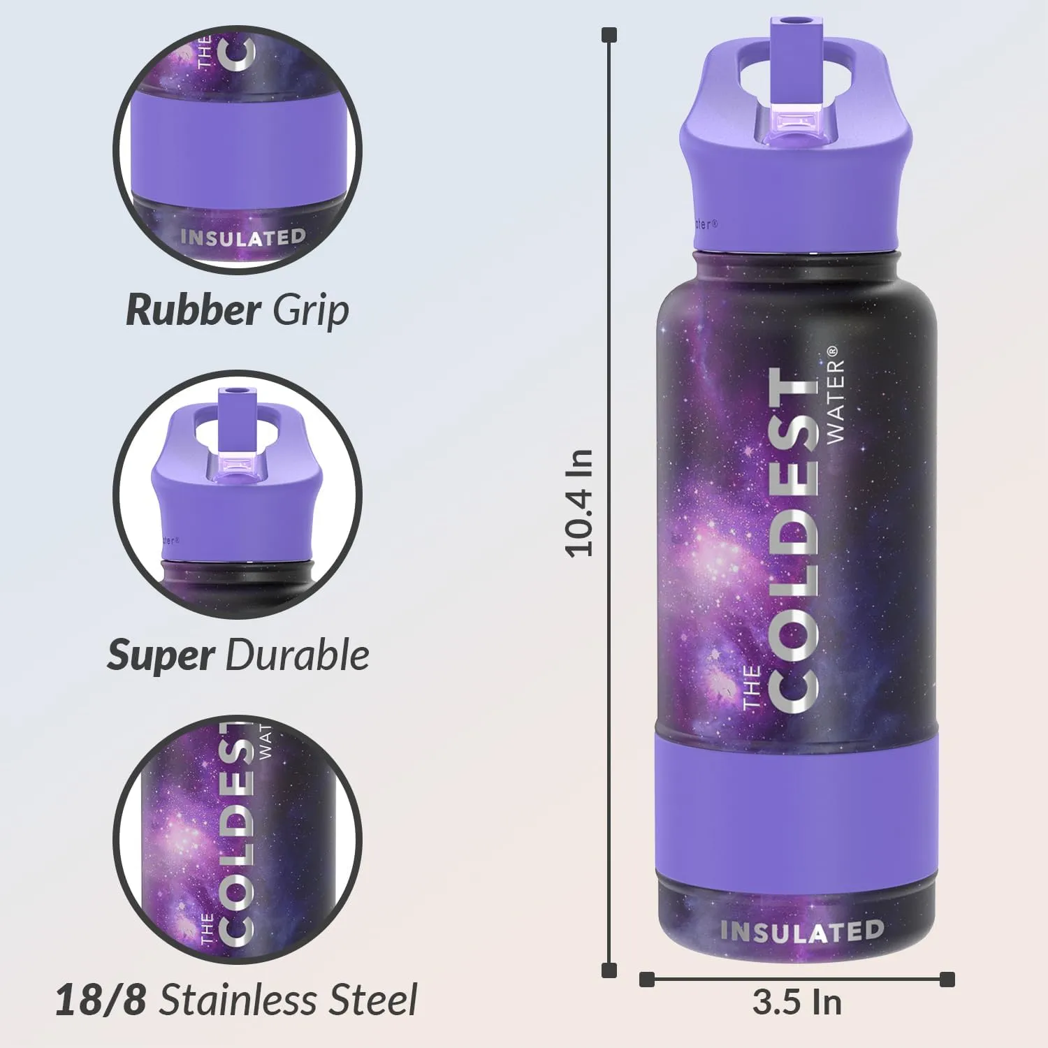 Coldest Insulated Water Bottle with Straw Lid - Stainless Steel Metal Thermos for Men & Women (Astro Purple, 32 oz)