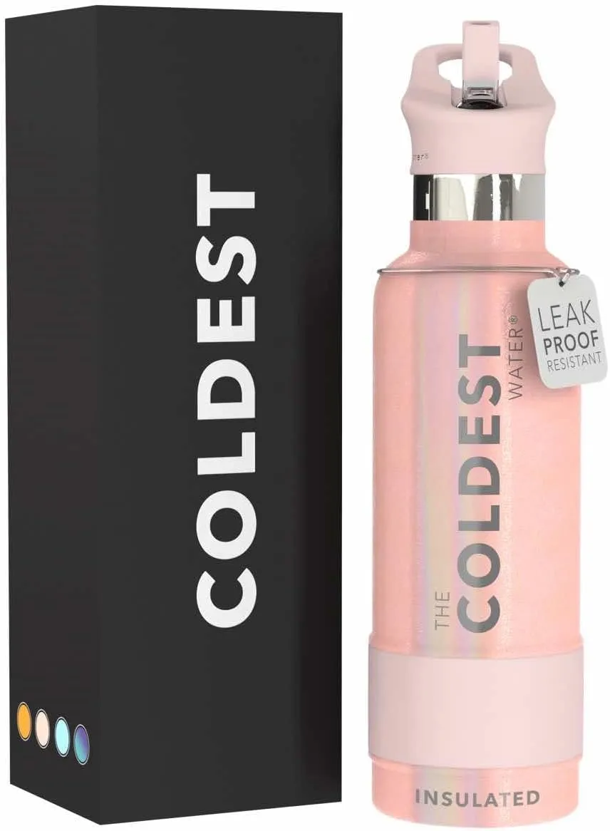 Coldest Insulated Water Bottle with Straw Lid - Stainless Steel Metal Thermos for Men & Women (Forever Pink Glitter, 21 oz)