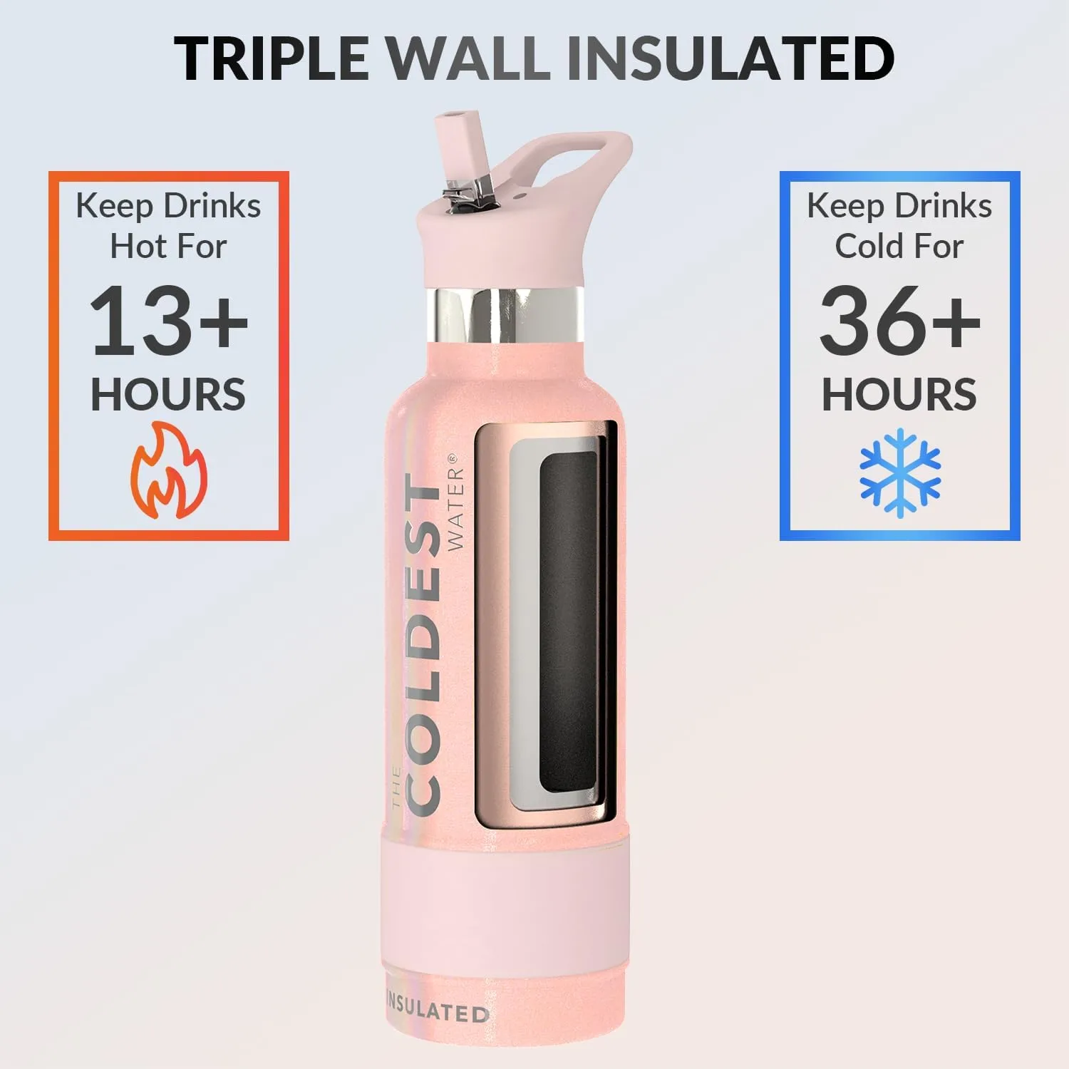 Coldest Insulated Water Bottle with Straw Lid - Stainless Steel Metal Thermos for Men & Women (Forever Pink Glitter, 21 oz)