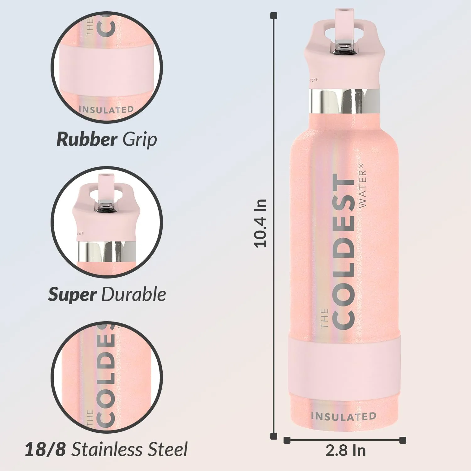 Coldest Insulated Water Bottle with Straw Lid - Stainless Steel Metal Thermos for Men & Women (Forever Pink Glitter, 21 oz)