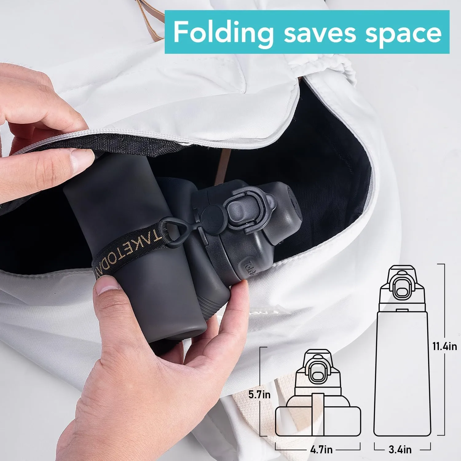 Collapsible 32oz Silicone Water Bottles, Foldable Travel Bottle with Straw, BPA Free, Leakproof for Hiking, International Travel, Outdoors (Black)
