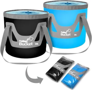 Collapsible Bucket with Handle 5 Gallon Portable Folding Bucket Upgraded Ultra Lightweight Outdoor Basin Pail for Fishing, Camping, Hiking, Car Washing and More (Blue Black, 20L-20L)