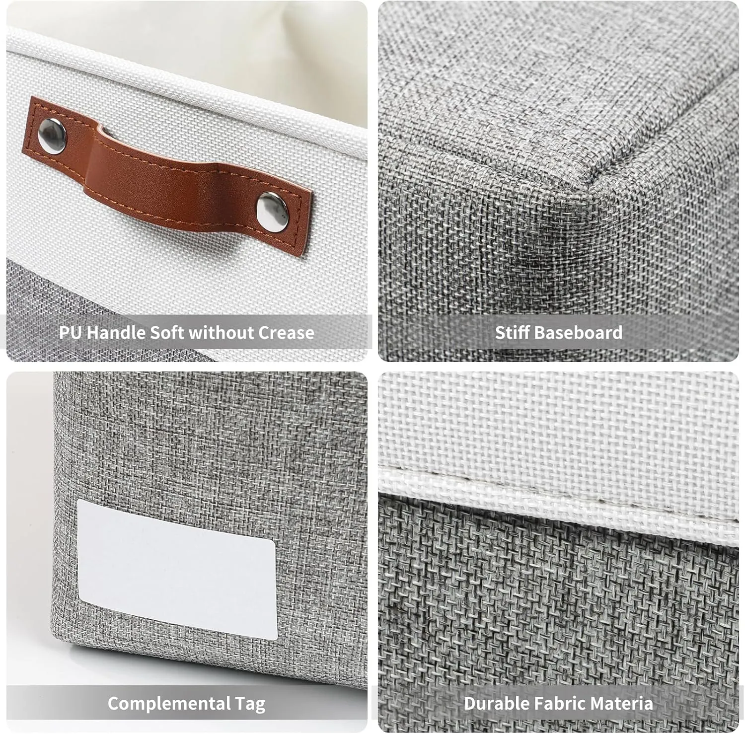 Collapsible Fabric Storage Cubes 11x11 Cube Storage Bins, 4 Pack Closet Baskets Box with Handles for Organizing, Shelf, Toys, Clothes, Home, Office, Nursery (Grey&White)