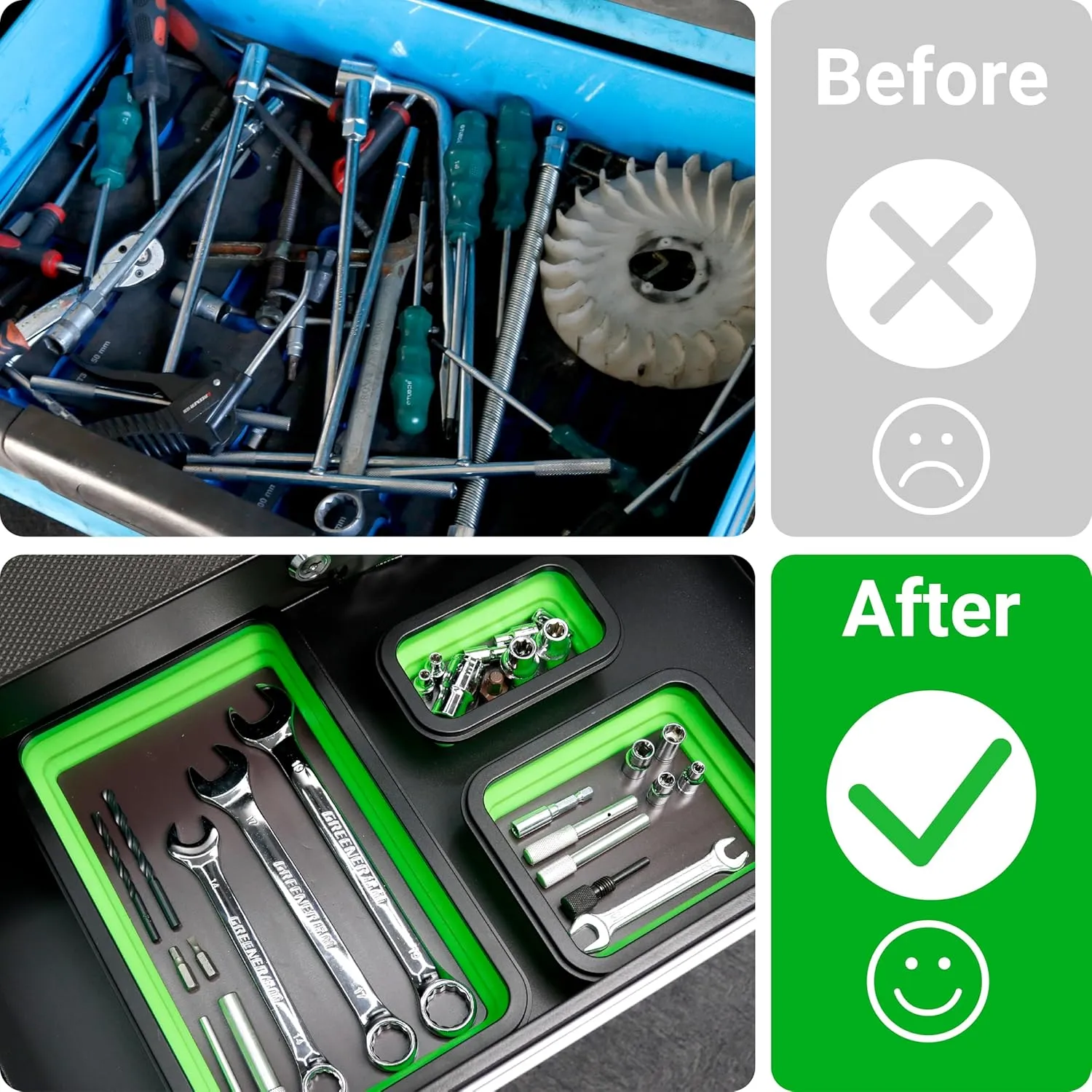 Collapsible Magnetic Parts Tray Set, Magnetic Tray for Mechanic's, 3 Different Size Tool Trays for Small Metal Parts, Cool Mechanic Tools, Cool Gifts for Mechanic (Green)