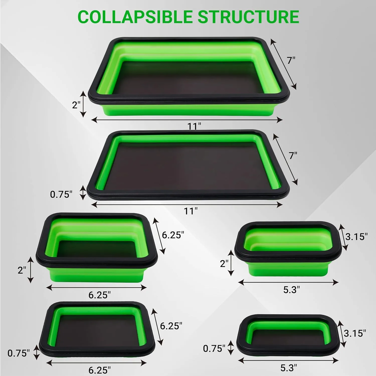 Collapsible Magnetic Parts Tray Set, Magnetic Tray for Mechanic's, 3 Different Size Tool Trays for Small Metal Parts, Cool Mechanic Tools, Cool Gifts for Mechanic (Green)
