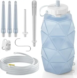 Collapsible Silicone Enema Bag Bottle Kit with 5.3ft Enima Hose, 5 Enema Tips, Controllable Flow Valve, 1.2 L Capacity Silicone Enama kit for Coffee and Water Colon Cleanse