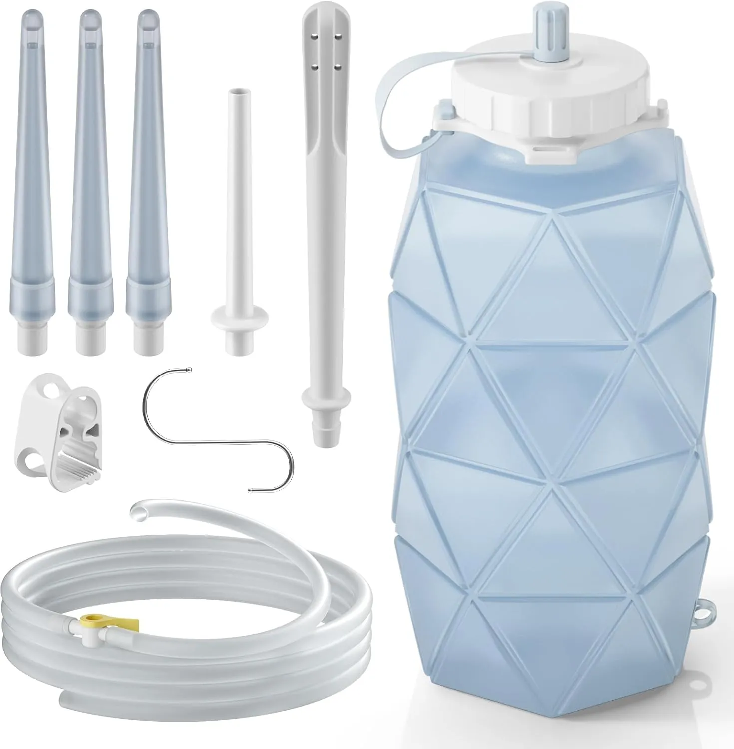 Collapsible Silicone Enema Bag Bottle Kit with 5.3ft Enima Hose, 5 Enema Tips, Controllable Flow Valve, 1.2 L Capacity Silicone Enama kit for Coffee and Water Colon Cleanse