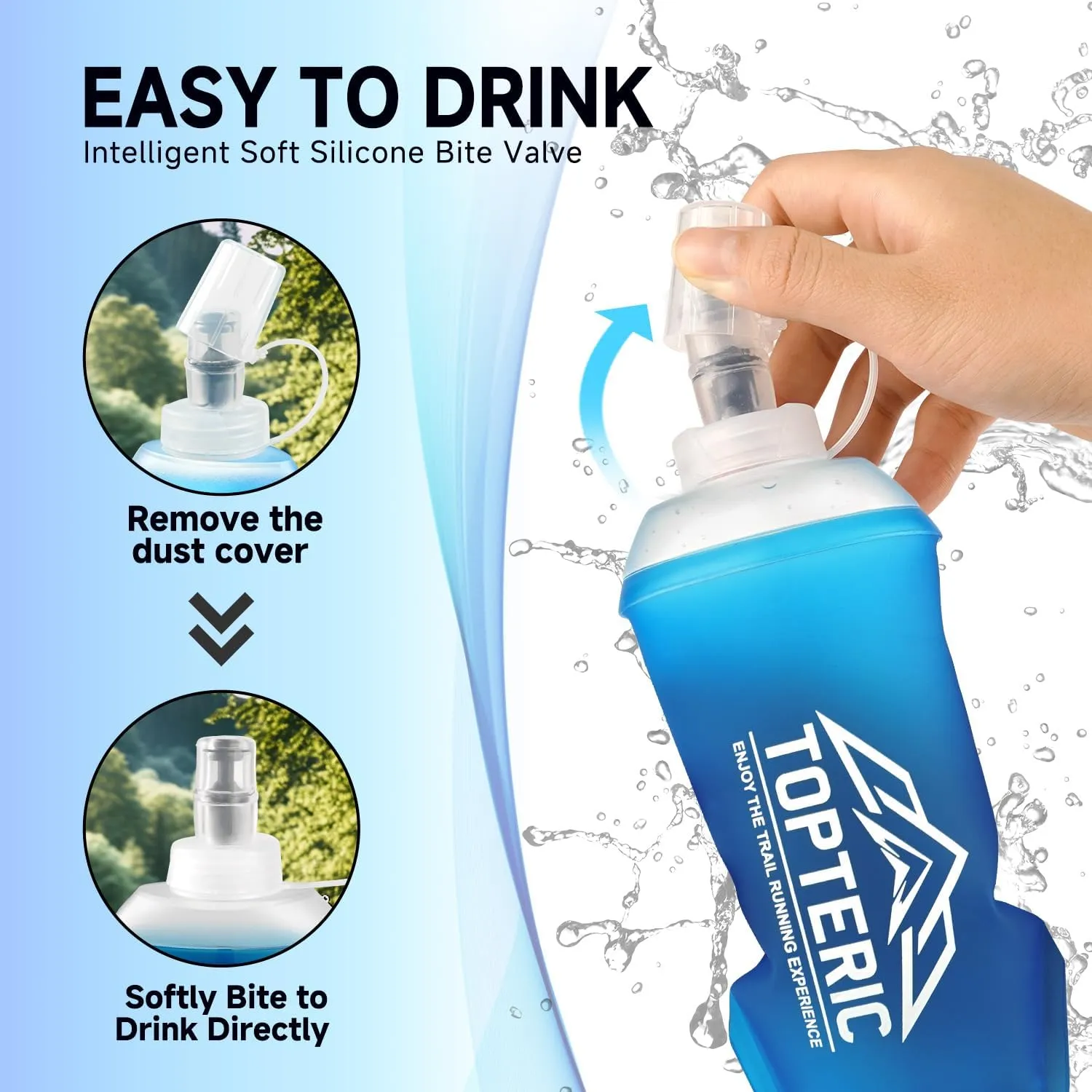 Collapsible Soft Flask Water Bottle, TPU Soft Folding Flexible Water Bottles for Hydration Pack/Running Vest, BPA/PVC Free, Ideal for Running Hiking Cycling Climbing (250ml-2 Pack)