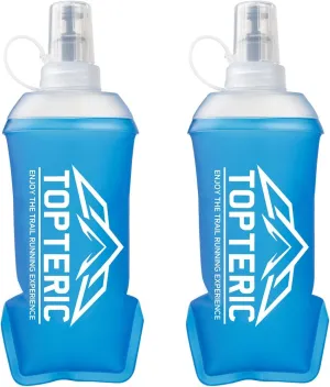 Collapsible Soft Flask Water Bottle, TPU Soft Folding Flexible Water Bottles for Hydration Pack/Running Vest, BPA/PVC Free, Ideal for Running Hiking Cycling Climbing (250ml-2 Pack)