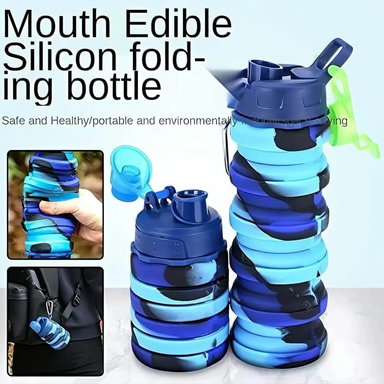 Collapsible Sports Water Bottles 500ml 16oz,Leak Proof Twist Cap BPA Free Retractable for Home Outdoor,Biking,Hiking Portable Water Bottle Cups(2)
