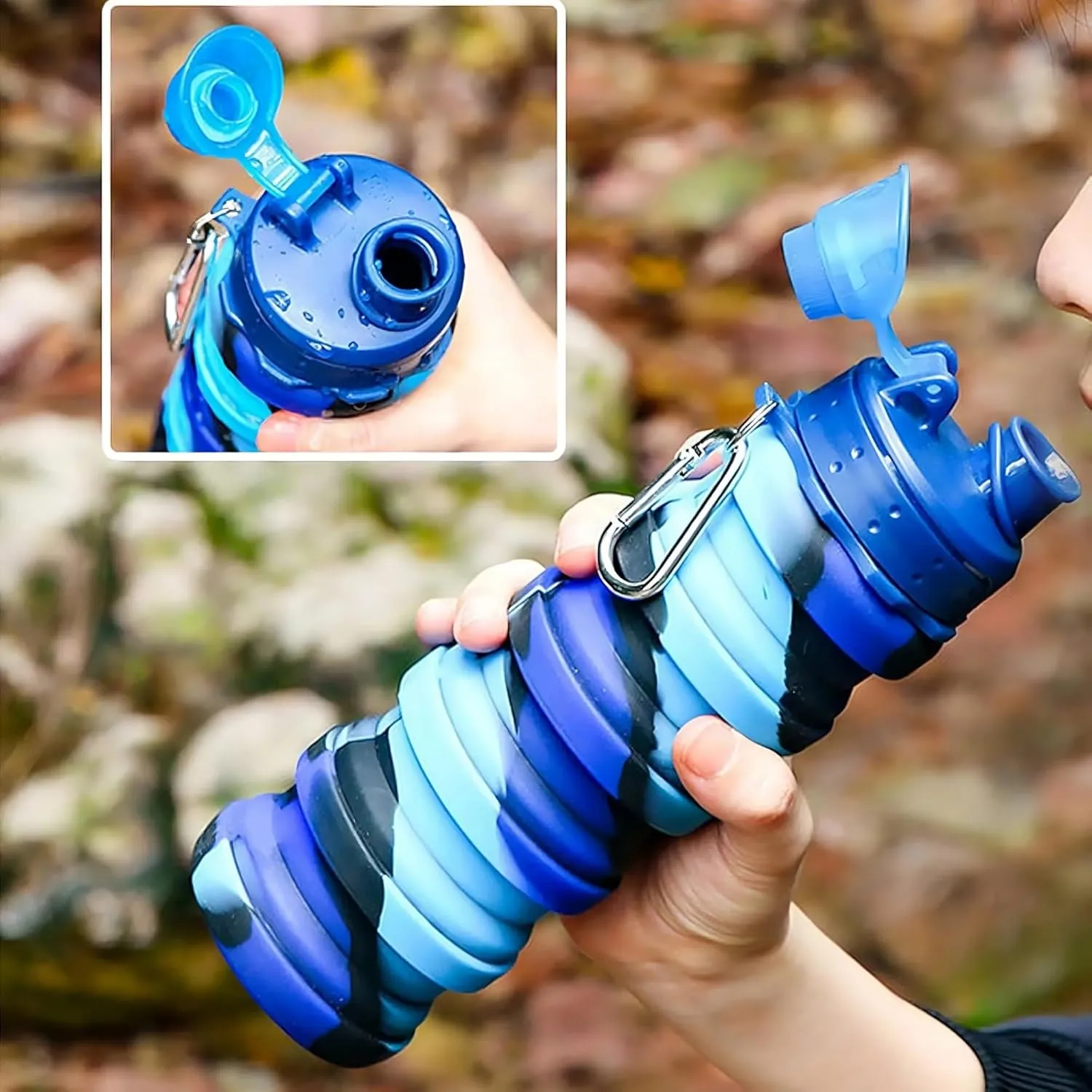 Collapsible Sports Water Bottles 500ml 16oz,Leak Proof Twist Cap BPA Free Retractable for Home Outdoor,Biking,Hiking Portable Water Bottle Cups(2)