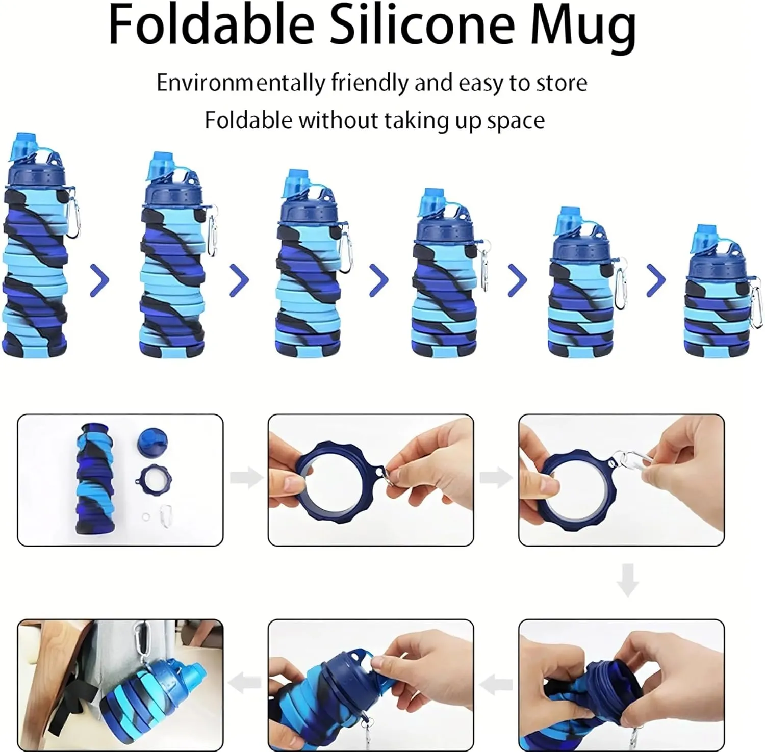 Collapsible Sports Water Bottles 500ml 16oz,Leak Proof Twist Cap BPA Free Retractable for Home Outdoor,Biking,Hiking Portable Water Bottle Cups(2)