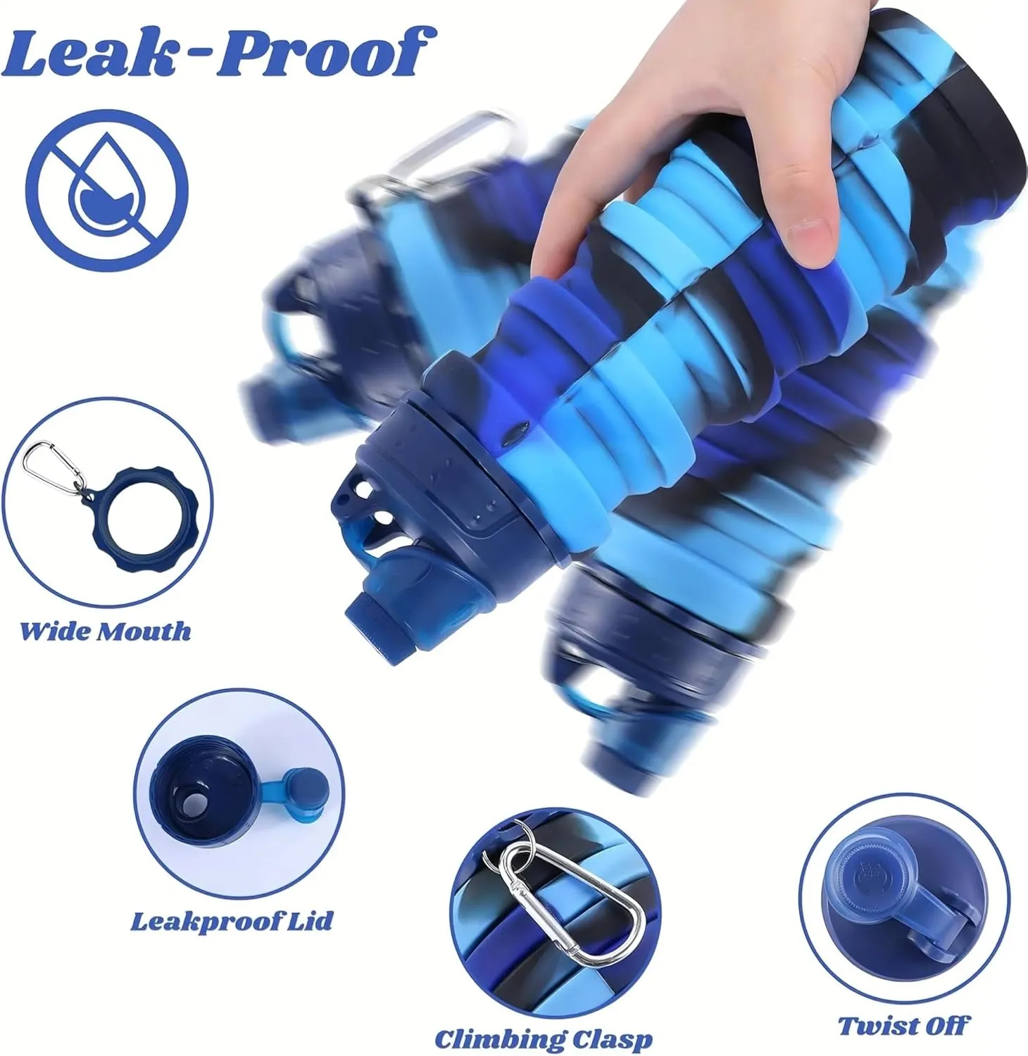 Collapsible Sports Water Bottles 500ml 16oz,Leak Proof Twist Cap BPA Free Retractable for Home Outdoor,Biking,Hiking Portable Water Bottle Cups(2)
