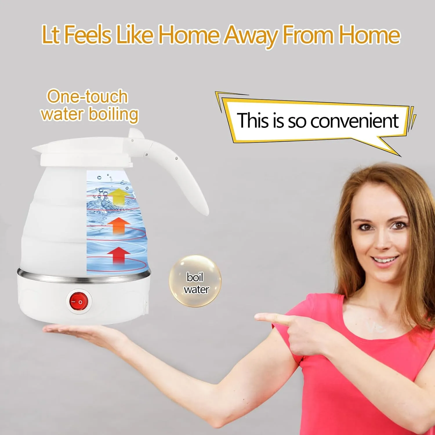 Collapsible Travel Electric Kettle (110 Volt), Travel Portable Electric Tea Kettle, Food Grade Silicone Small Electric Kettle (white, small)