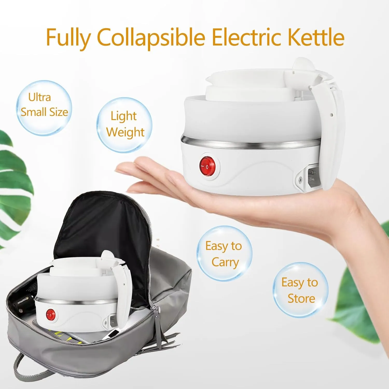 Collapsible Travel Electric Kettle (110 Volt), Travel Portable Electric Tea Kettle, Food Grade Silicone Small Electric Kettle (white, small)