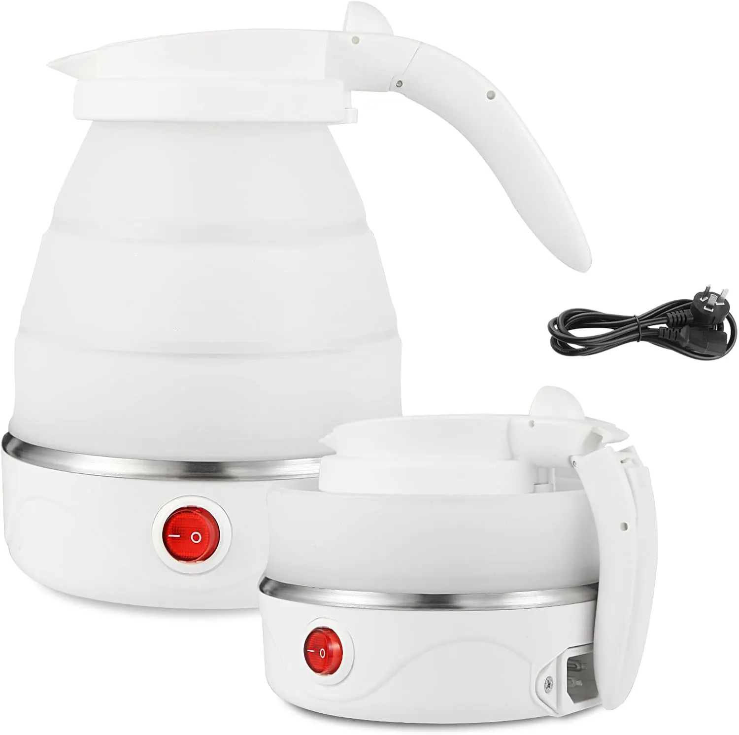 Collapsible Travel Electric Kettle (110 Volt), Travel Portable Electric Tea Kettle, Food Grade Silicone Small Electric Kettle (white, small)