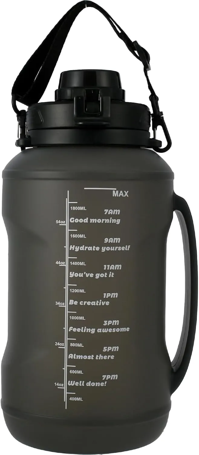 Collapsible Water Bottle Foldable Silicone Water Bottle with Inspirational Quotes Time Markers and Water Lines for Gym Camping Hiking Travel Sports Lightweight 2000ml (black)