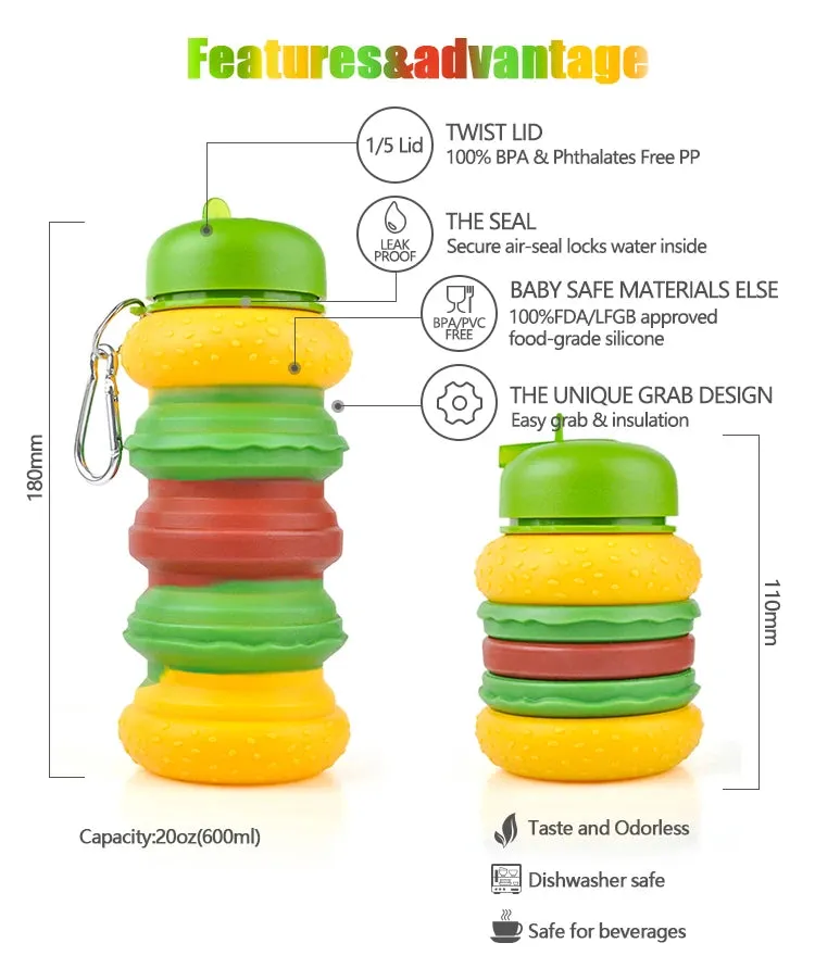 Collapsible Water Bottle - Hamburger