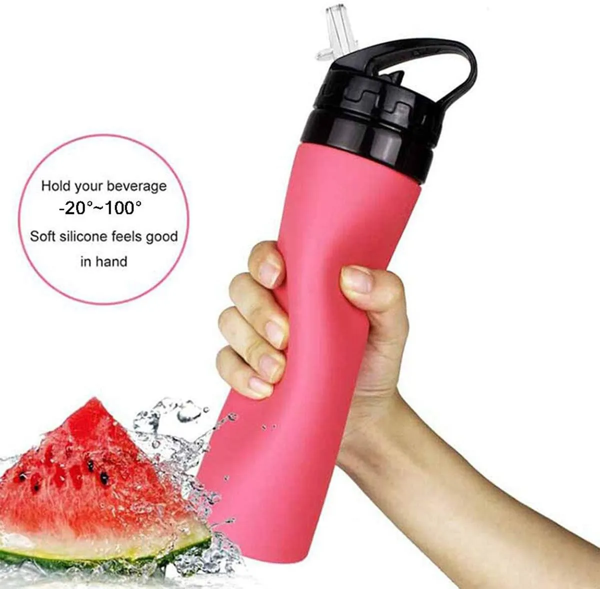 Collapsible Water Bottle Silicone Foldable 20.3 oz, Roll Up to Save Space, Leakproof & Ultralight, Water Bottle for Sports & Outdoor