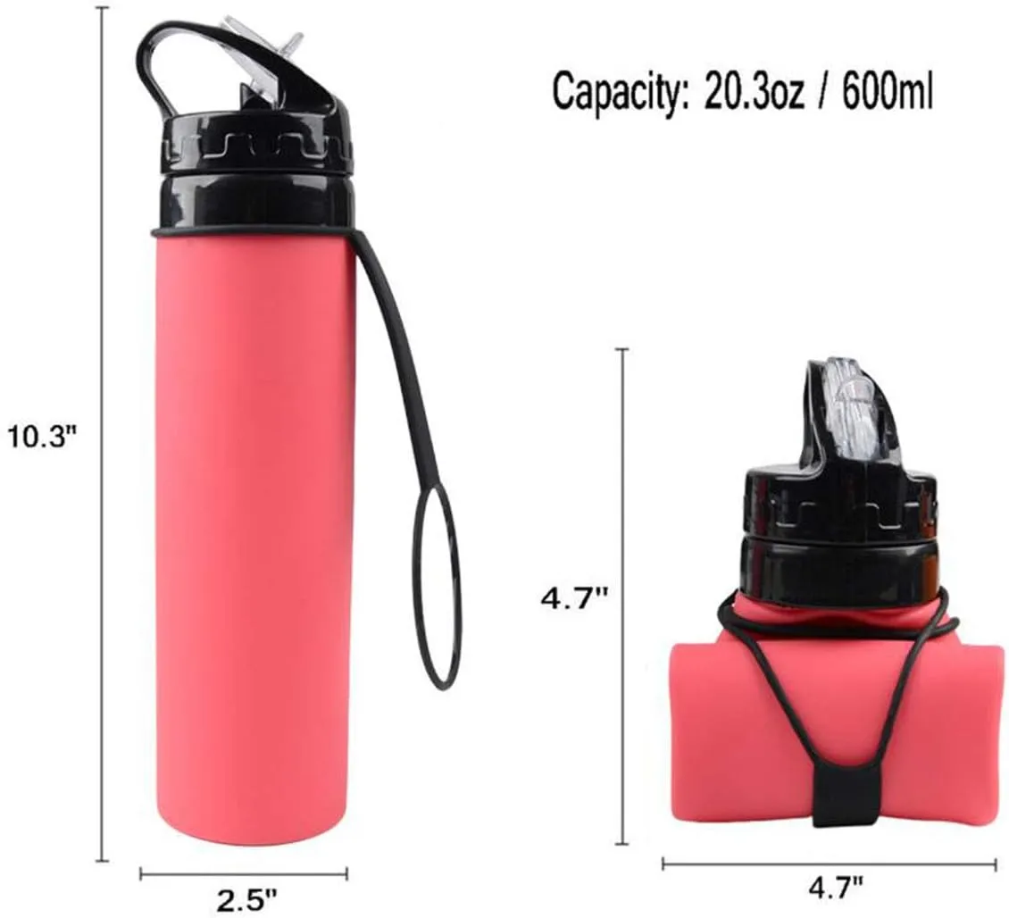 Collapsible Water Bottle Silicone Foldable 20.3 oz, Roll Up to Save Space, Leakproof & Ultralight, Water Bottle for Sports & Outdoor