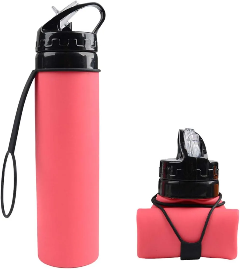 Collapsible Water Bottle Silicone Foldable 20.3 oz, Roll Up to Save Space, Leakproof & Ultralight, Water Bottle for Sports & Outdoor