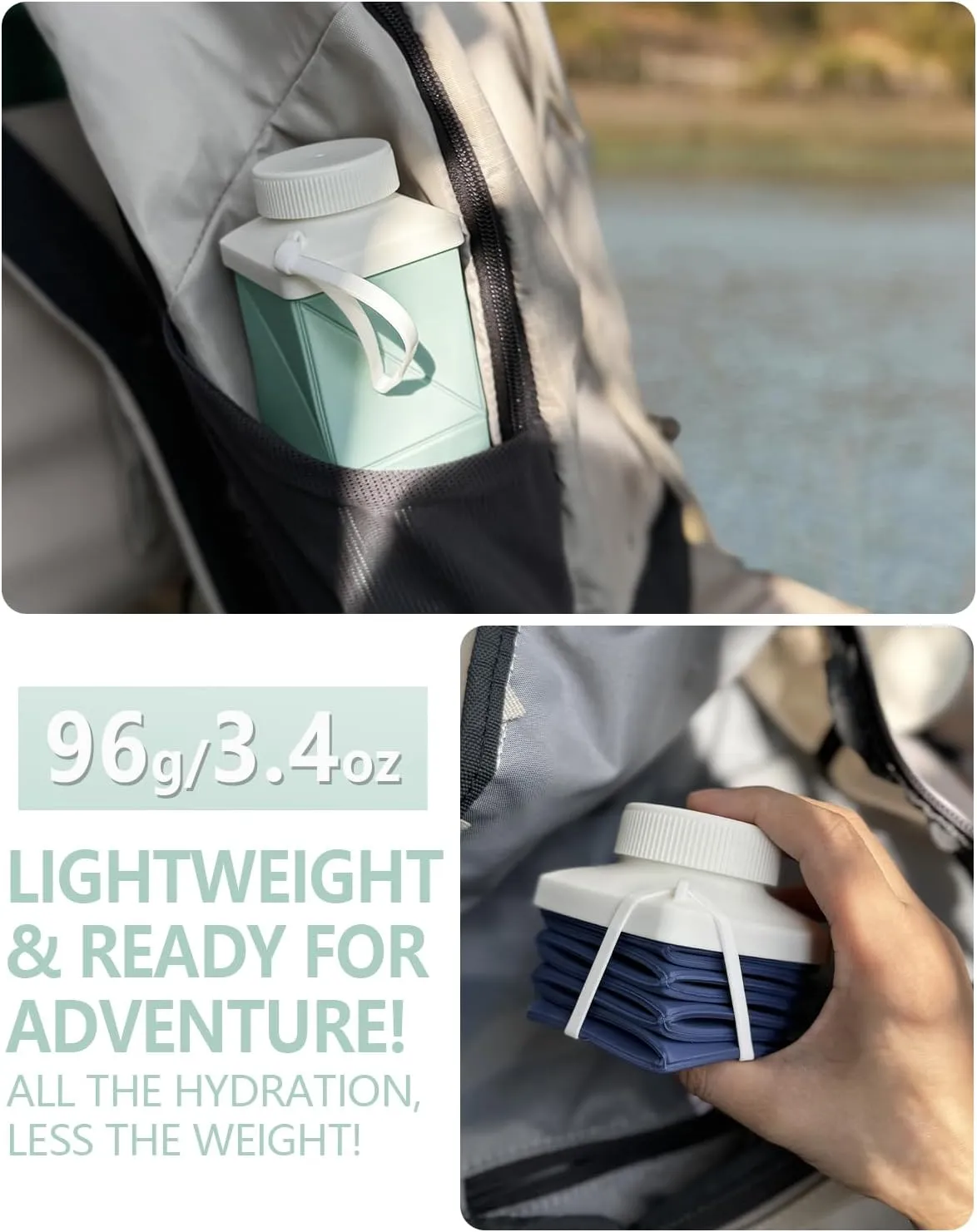 Collapsible Water Bottles 24.3oz, Foldable Portable Travel Water Bottle, Lightweight Reusable Leakproof for Traveling Camping Hiking Cycling Yoga Sports Outdoor School Office