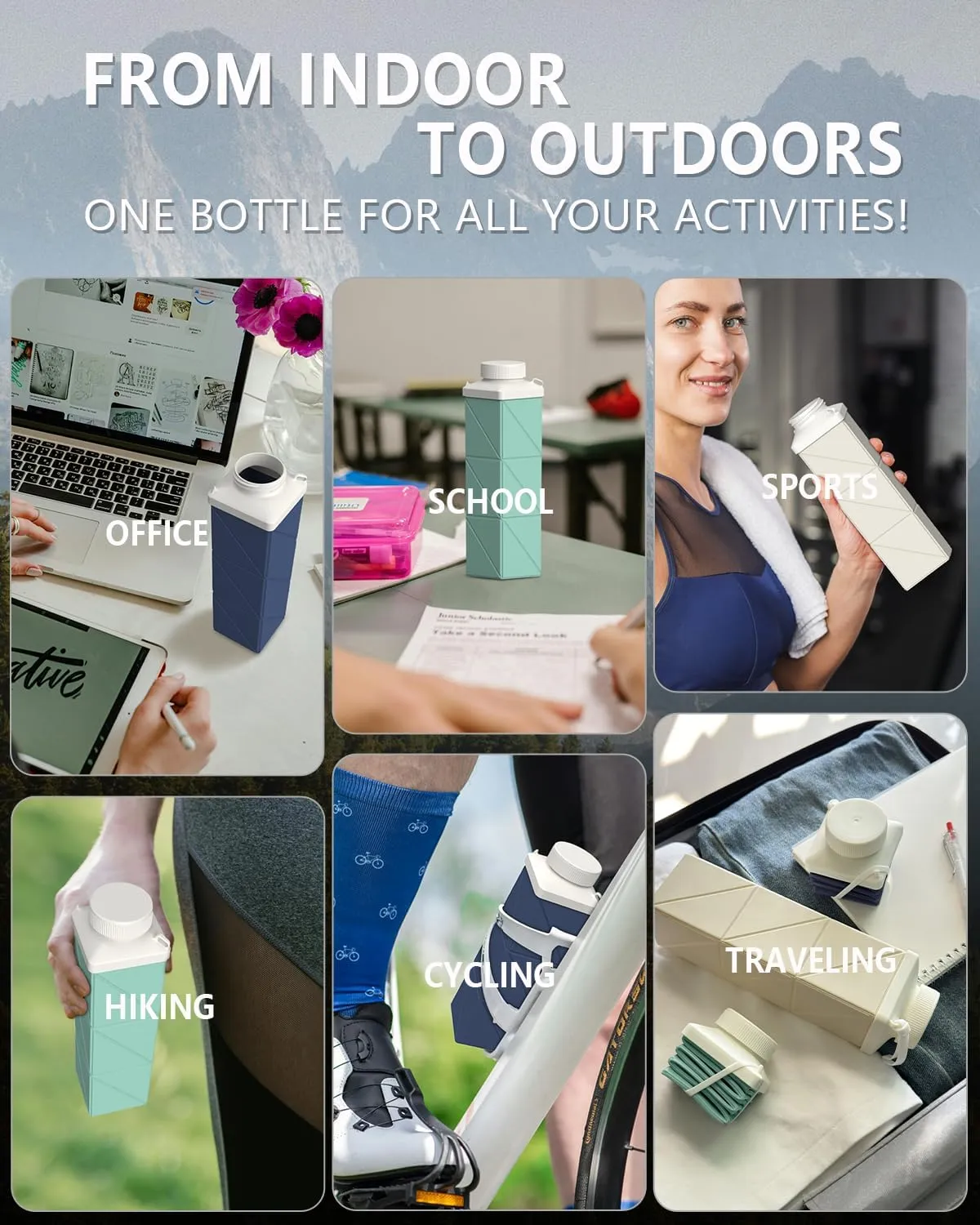 Collapsible Water Bottles 24.3oz, Foldable Portable Travel Water Bottle, Lightweight Reusable Leakproof for Traveling Camping Hiking Cycling Yoga Sports Outdoor School Office
