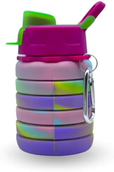 Collapsible Water Bottles, Cups Leakproof Valve, Reusable BPA Free Silicone Foldable, Travel Water Bottle, Cup for Gym, Camping, Hiking, Travel, Sports, Lightweight Durable
