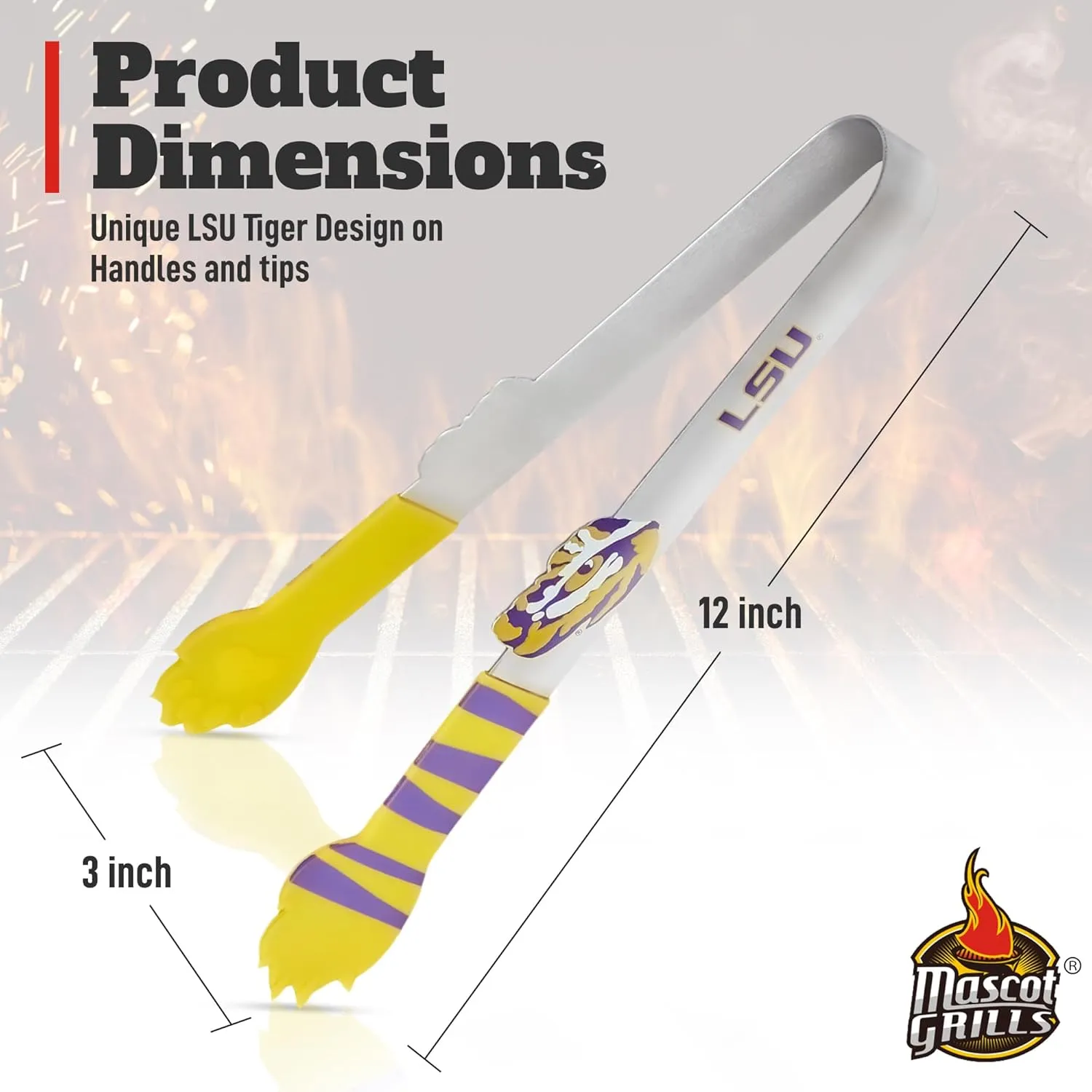 Collegiate Tongs - Rust Resistant Kitchen & BBQ Grilling Tongs - Ideal Gift for Tailgaters, Campers and Outdoor Cooking