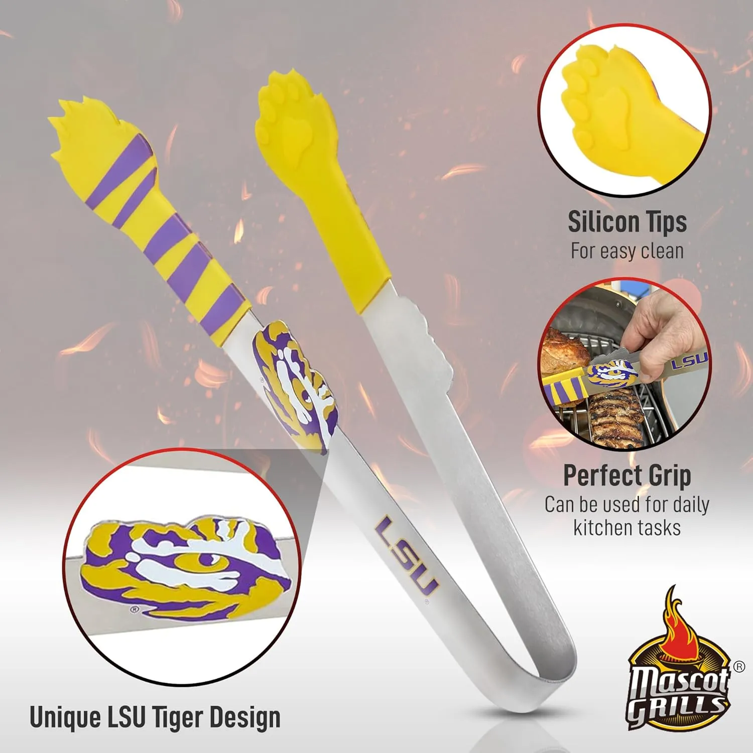 Collegiate Tongs - Rust Resistant Kitchen & BBQ Grilling Tongs - Ideal Gift for Tailgaters, Campers and Outdoor Cooking