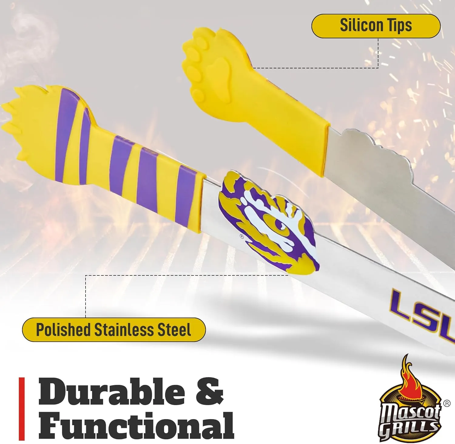 Collegiate Tongs - Rust Resistant Kitchen & BBQ Grilling Tongs - Ideal Gift for Tailgaters, Campers and Outdoor Cooking