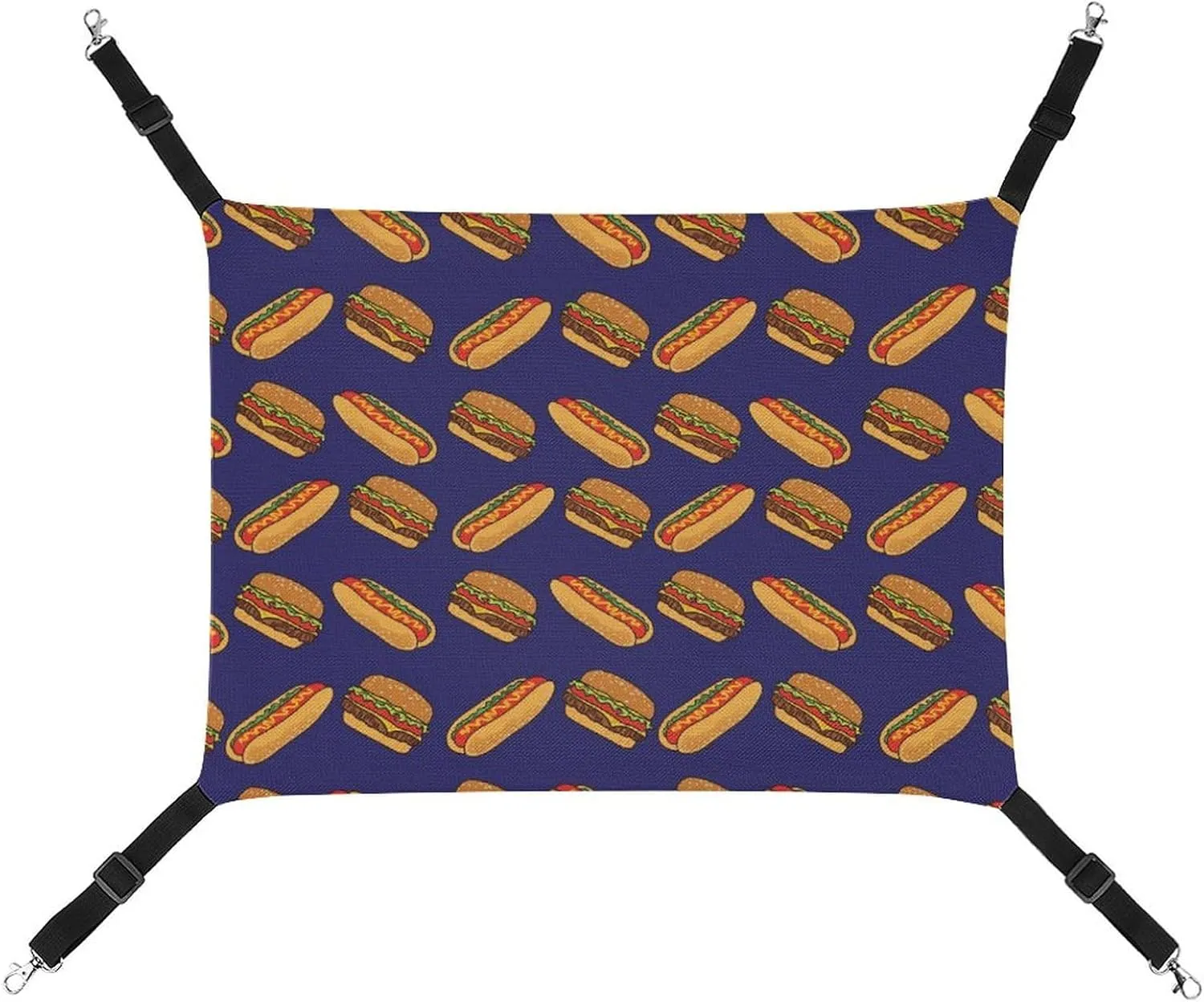 Colorful Hotdogs and Hamburgers Hanging Cat Bed Soft Breathable Pet Hammock for Cage Pet Sleeper for Kitten Ferret Puppy Rabbit
