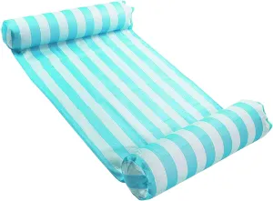 COMFY FLOATS 91613VM Inflatable PVC Vinyl Striped Hammock Chair Pool Float, Teal and White with Double Inflatable Tubes