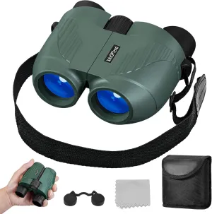 Compact 20x25 Binoculars with Carrying Case, Neck Strap, Lens Covers and Cleaning Cloth, Army Green (Green)