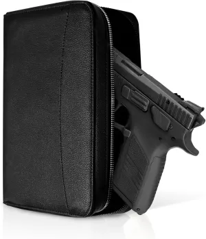 Concealed Carry Gun Pouch, Holy Bible Leather Soft Pistol Case, Lockable Zipper, Handgun Case for 9mm& Glock Guns Storage or Transport